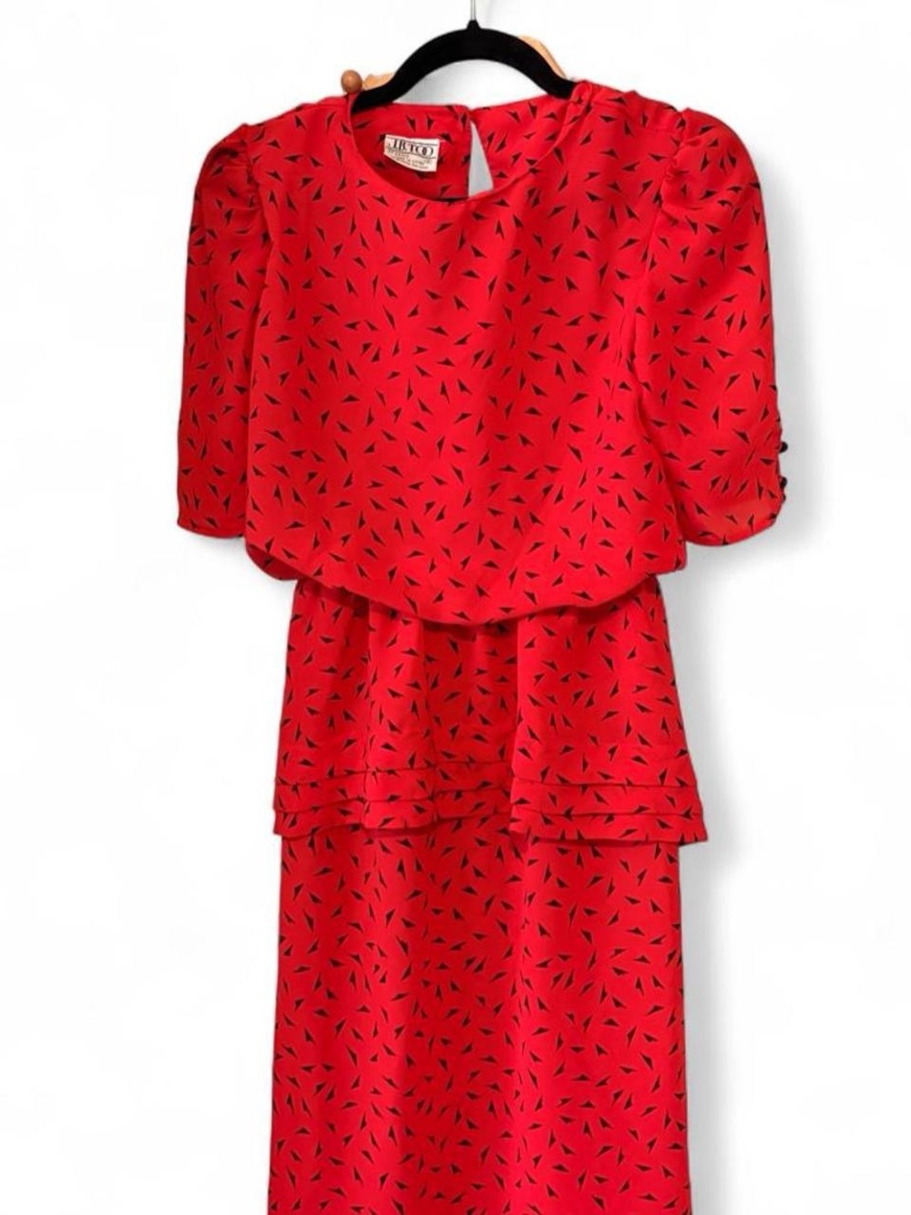 Vintage 80s Red Peplum Dress Retro Style